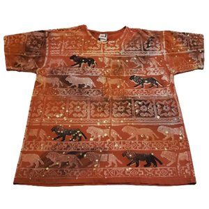 Vintage EZL Lion T-Shirt Orange Gold Women's 2XL XXL Retro 90s 80s Animals Comfy